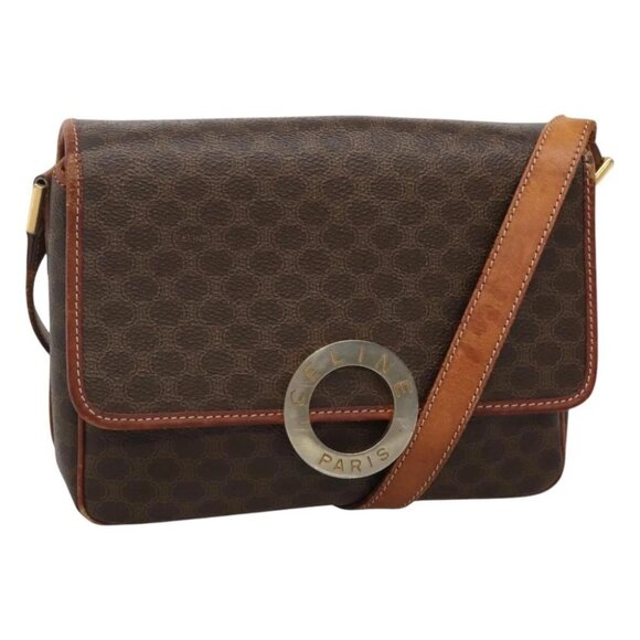 CELINE Macadam Canvas Shoulder Bag PVC Leather Brown Gold - Picture 1 of 14